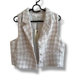 Rachel Zoe Cream Tweed Vest with Button Accents